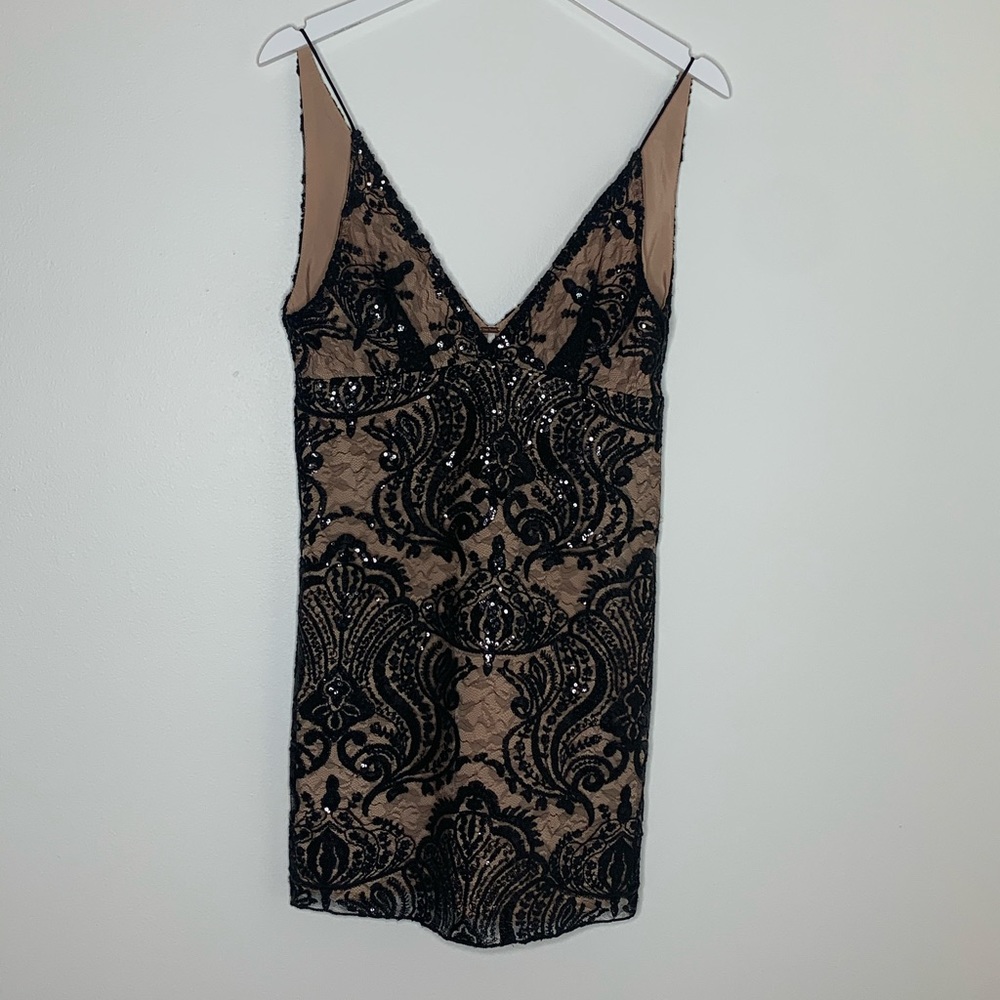 Black nude Mini beaded lace night shimmer dress